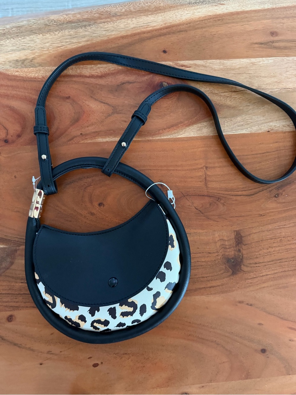 Melie Bianco Crescent Moon Crossbody Bag with Leopard Print Panel Vegan Leather